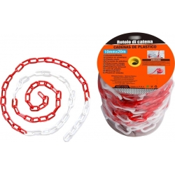 Rotolo di catena a maglia barbazzale in plastica colore rosso bianco alternato spessore 10mm x 20 metri