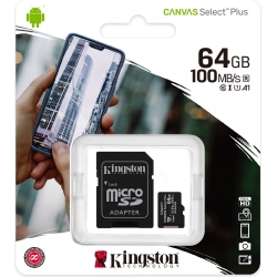Memory card da 64GB Kingston micSDXC Canvas Select Plus 100R con adattatore