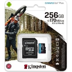 Memoria microSDXC 256GB Kingston Canvas Go Plus 170R A2 U3 V30 + adattatore