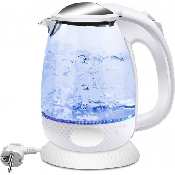 Bollitore acqua elettrico 1,7 litri in vetro 2200w spina schuko 16a bianco