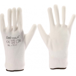 12x paia di guanti da lavoro poliestere+PU bianco con rivestimento in lattice