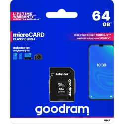 microSD da 64GB GoodRAM class 10 UHS I  con adattatore - retail blister
