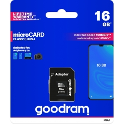 microSD da 16GB Goodram CARD class 10 UHS I + adapter - retail blister