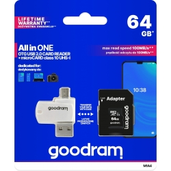 microSD da 64GB Goodram CARD class 10 con lettore e adattatore retail blister