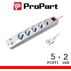 Multipresa 5 posti bipasso/schuko + USB spina 16A con interruttore cavo 1.5 metri