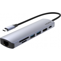 Adattatore da USB-C a HDMI 4K HDR USB 3.0-3.1-3.2 Lettore SD Ethernet RJ45