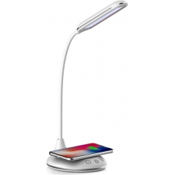 Lampada led da tavolo 4w cct dimmerabile con caricatore wireless qi smartphone base rotondo sku-8605