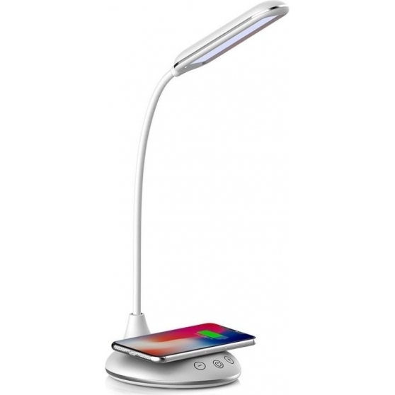Lampada led da tavolo 4w cct dimmerabile con caricatore wireless qi smartphone base rotondo sku-8605