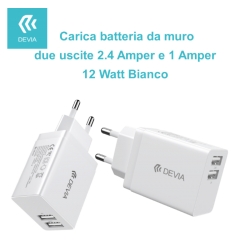 Carica Batteria per Smartphone a 2 Uscite USB-A da 2.4A e 1A 12Watt Bianco