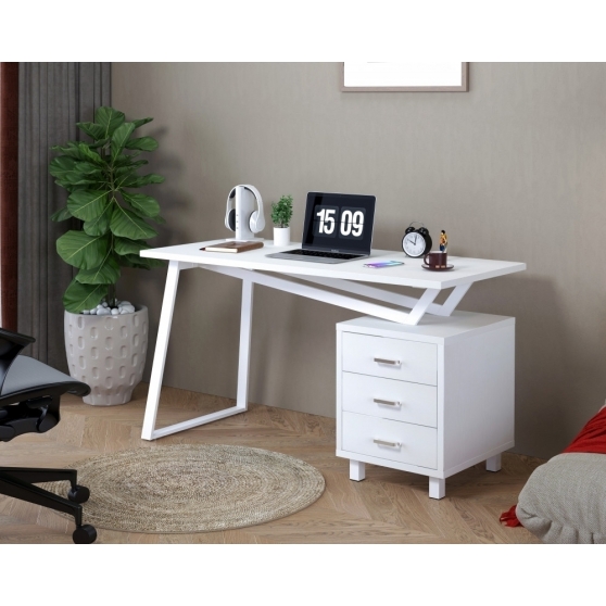 Scrivania Moderna 3 Cassetti Reversibile Bianco Opaco Effetto Legno ICA-TB 3533W - Seconda Immagine Scrivania Moderna 3 Cassetti Reversibile Bianco Opaco Effetto Legno ICA-TB 3533W - Seconda Immagine