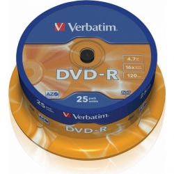 DVD-R Verbatim 4.7GB 16x Matt Silver Campana 25 Pezzi