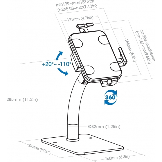 Supporto da Banco Antifurto per Tablet da 7 a 11 pollici con Rotazione 360° Manhattan - Seconda Immagine Supporto da Banco Antifurto per Tablet da 7 a 11 pollici con Rotazione 360° Manhattan - Seconda Immagine